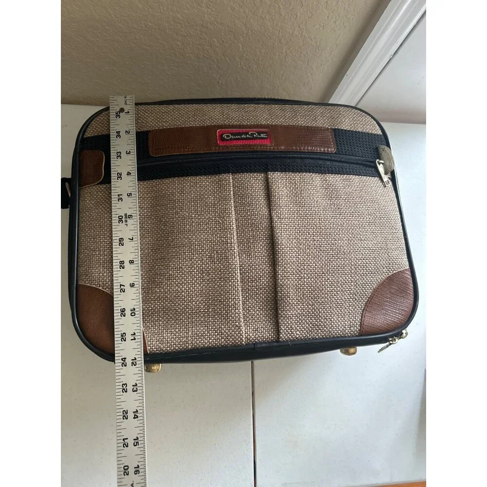 Oscar De La Renta Vintage Tan Tweed Carry On Luggage/Travel Bag